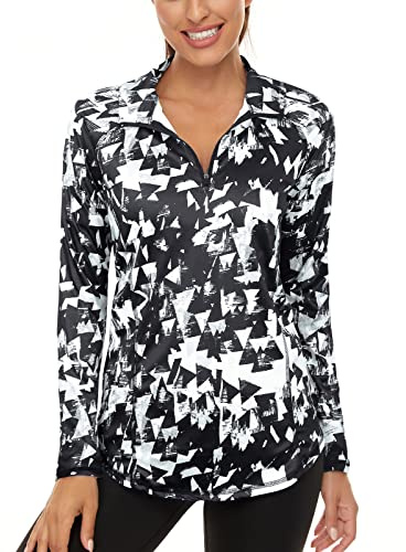 LURANEE Sun Shirts for Women Long Sleeve Uv Protection,Hiking Outdoor Tops Workout Jackets Exercise Sports Clothes Moisture Wicking Shirts Athletic Fitness Tshirts Geometry Black Medium