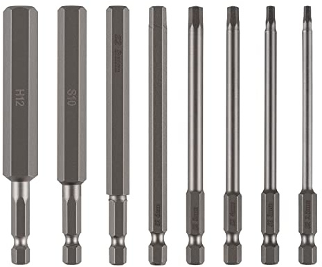 CPROSP 8 st. Magnetisk skruvmejsel bit 1/4 tum, insexbit lång 100 mm, S2 sexkantshjul H2,5-H12, insexnyckel metallfärg