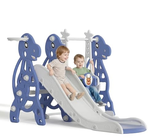 YUENFONG Scivolo e altalena per bambini 3 in 1 con cestino da basket, divertente scivolo pieghevole per bambini a partire da 1 anni, carico massimo 50 kg (tipo B)