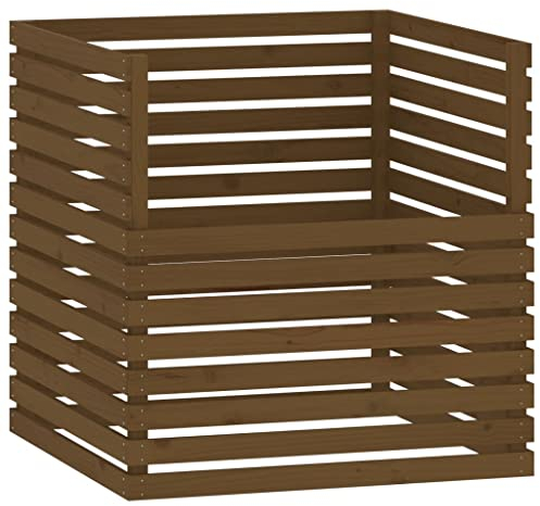 vidaXL Compostador Cubo Contenedor Desechos Cocina Orgánico Jardín Césped Cocina Residuo Patio Bote Basura de Madera Maciza de Pino Marrón Miel