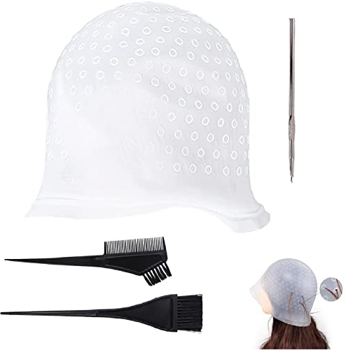 Tappi in Silicone per Evidenziare,Tappi per La Colorazione Dei Capelli,Cappello per Tinture per Capelli in Silicone,Highlight Hair Cap,Con Uncinetto e 2 Pettini per Colorare,per Donne Che Tingono