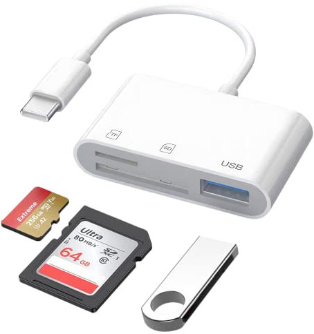 USB C SD Card Reader, Micro SD/SD Card Adapter for iPhone 15，iPad Pro, Chromebook, MacBook Air/Pro, 3 in 1 Type C to Camera Memory Card Adapter with Galaxy and More USB C Devices