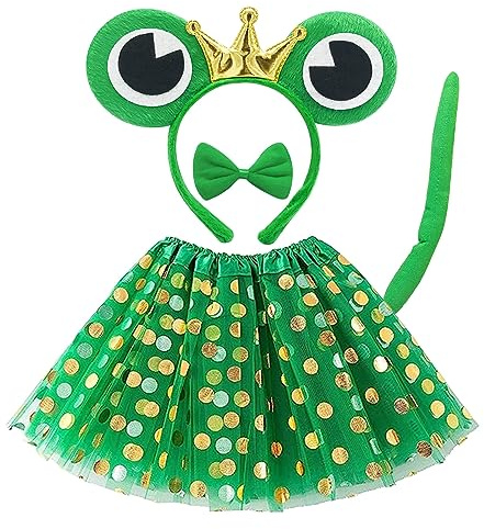 TSHAOUN 4 Pieces Frog Costume Set Included Frog Ears Headband Bow tie Tail Princess Tutu Animal Costume for Kids Girls Animal Fancy Dress Up Cosplay Children Halloween Birthday Carnival