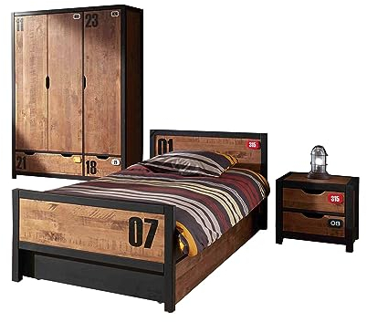 möbelando Bettanlage >Alex< in Kiefer gebürstet cognacfarbig aus Massive Kiefer