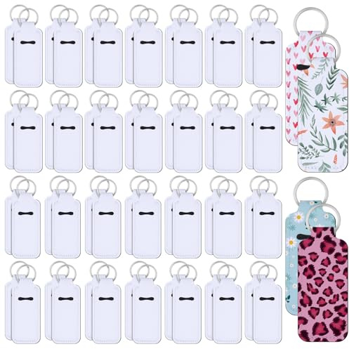 Ferreve 100 Pcs Sublimation Lipstick Holder Keychain Bulk Blank Lipstick Balm Gloss Holder Neoprene Blanks Portable Protective Cases for Women DIY Key Ring Travel Supplies