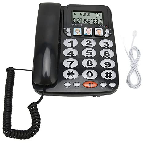 Stora knappar för äldre, trådbunden telefon med justerbar ringsignal, trådbunden telefon med nummerpresentation för hemmakontor, fast telefon (svart)