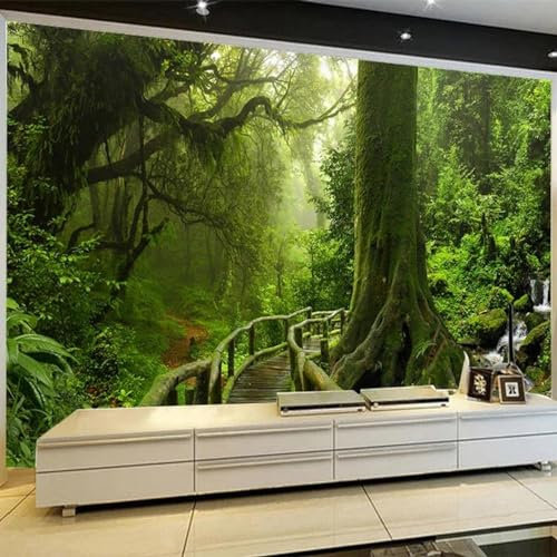 LUXINSHISU Selbstklebende PVC-Wandtapete 3D-Wohnzimmer Tapete Urwald großer Baum Landschaft Hintergrund Wanddekoration Aufkleber Schlafzimmer Wandkunst