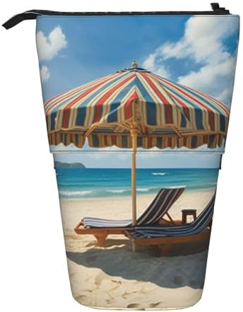 DJUETRUI Beach and Awning Print Telescopic Pencil Bag Portable Pen Holder Stationery Standing Pencil Case Organizer Zip-Up Large Pencil Pouch, Black, One Size