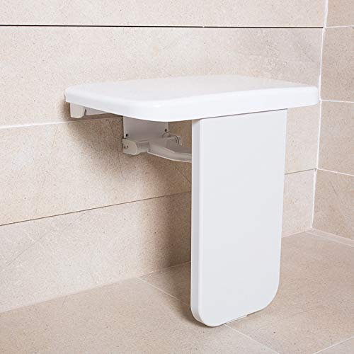 Asiento de Ducha Plegable Silla de Taburete de Seguridad para bañera de baño montada en la Pared con Patas de Apoyo, (Blanco)