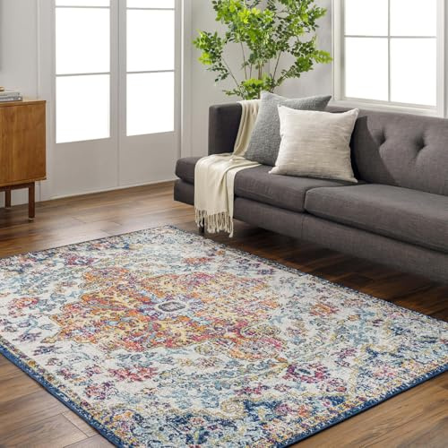 Livabliss LOU Tradizionale Vintage Rectangle Tappeto | Acqua, Bianco sporco, Blu | 140x200cm | Soggiorno e Camera da Letto | Tessuto a Macchina Polipropilene