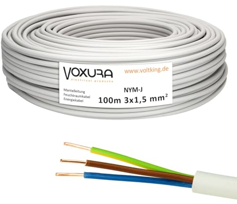 NYM-J 3x1,5 mm² 100m Ring Mantelleitung Installationskabel Stromkabel Feuchtraumkabel Kupfer