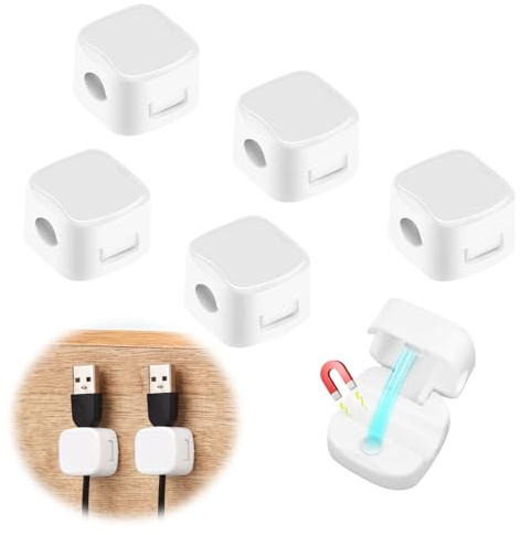 MXTIMWAN 6 Pièces Clips Câble,Organisateur de Cables,Accroche Cable,Clips de Câble Autocollants,Support de Câble Magnétique,Convient pour le Bureau, La Table de Nuit, Le Câble de Charge, HDMI, USB