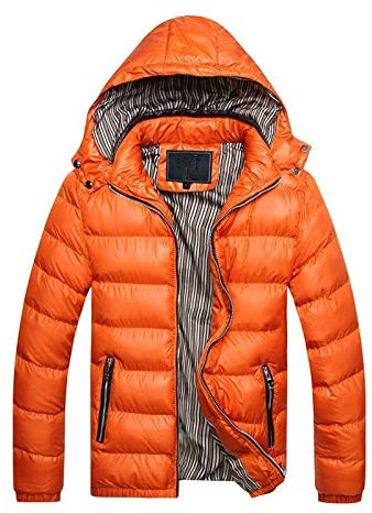 Generisk vinterjacka herr med huva, vinterrock herr varm, anorak lös passform quiltad jacka vinter termojacka mjuk huvjacka lätt övergångsjacka enfärgad hybridjacka stretch dufflecoat,, apelsin, XXL