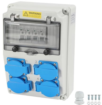 Daromigo Répartiteur mural avec disjoncteur de câble, distributeur de courant de construction avec 4 prises Schuko et 4 prises CEE 16 A, boîtier de distribution de courant de construction étanche pour