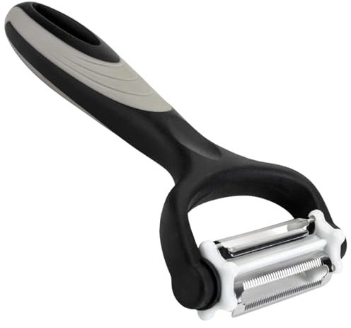 3 in 1 Potato Peeler + Serrated Blade for Fruit & Vegetable +Julienne Slicer. 3 Peelers in 1 for Speed Peeling of All Kinds of Veg & Fruit. Black/Grey/Stainless Steel