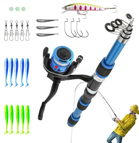 Angelset für Kinder – Pferdemaul 1,8 m Teleskop-Angelrute | Anfänger-Fisch-Set, Angelausrüstung, Jugendfisch-Set für Junior-Angler