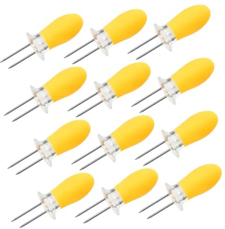 Hemobllo 12 Pezzi forchetta per mais in acciaio inossidabile kit Multifunzionale Accessori per grigliate Forchette per mais compatte porta mais supporti per pannocchie di mais Gel di silice