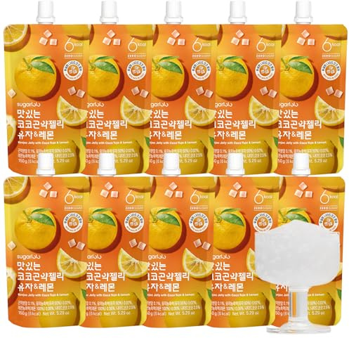 EasyCookAsia Sugarlolo Trinkbares Konjac | 150ml x 10er | 6 kcal | Kalorienarm, Zuckerfrei, vegan & ballaststoffreich | Nata de Coco & 500mg Vitamin C | für Diät, Sport & Alltag (Yuza & Zitrone)