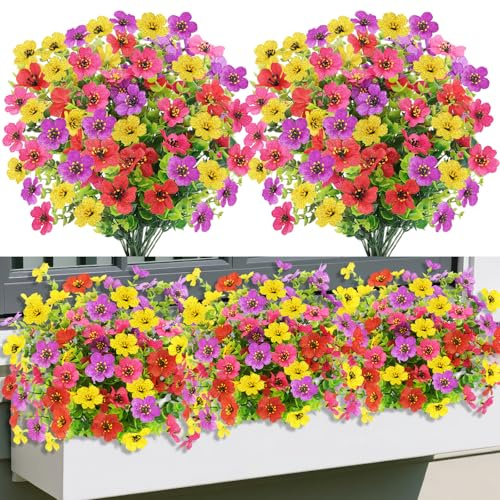 Epaing Fiori Finti da Esterno, 6 Fasci 4 Colori Piante da Vaso Finte da Esterno, UV-Resistenti Pianta Finta, Fiori Artificiali Che Sembrano Vere per Balcone Decorazioni