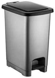 Pattumiera a pedale da 25 l, con coperchio, senza BPA, design sottile, antracite con coperchio nero, pedale e supporto per sacchetto, pattumiera in plastica per cucina, bagno e ufficio