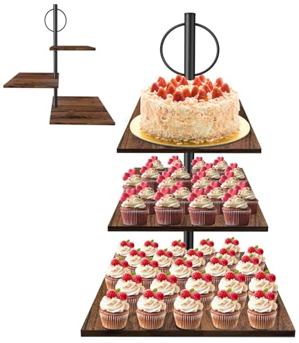 GHWMYD Alzata per Dolci in Legno, 3 Livelli Alzata per per 50 Cupcakes, Espositore per Buffet Torta per Matrimonio, Festa, Baby Shower, Compleanno, Quadrato Porta Brioches da Bar