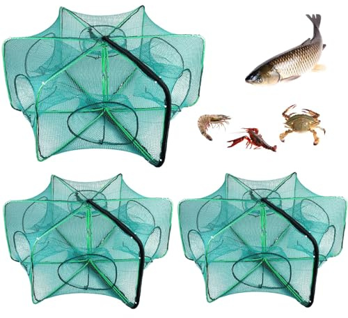 3 Pcs Piège à Appâts de Pêche Pliable, Nylon Pliable pour Appâts, Piège À Poisson, Piège À Écrevisses Appâts, Piège de Pêche Portable, pour Piège À Écrevisses Appâts, Poissons, Ménas, Crabes
