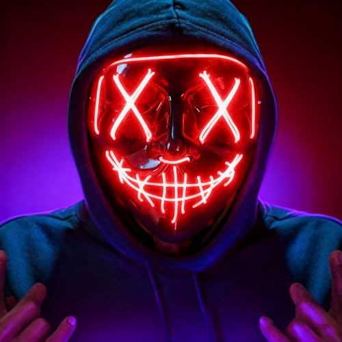 YOUBST Masque Halloween LED Effrayant, Masque Lumineux Adulte & Enfant, Masque d’Horreur PVC avec 4 Modes, Mask Cosplay Fête Déguisement Accessoire Soirée (Rouge)