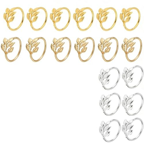 18 Pezzo Fibbie per Tovaglioli, Metallo Anelli Portatovaglioli, Set di Oortatovaglioli a Foglia， Adatto per Matrimoni, Natale, Riunioni di Famiglia, Decorazioni per La Tavola