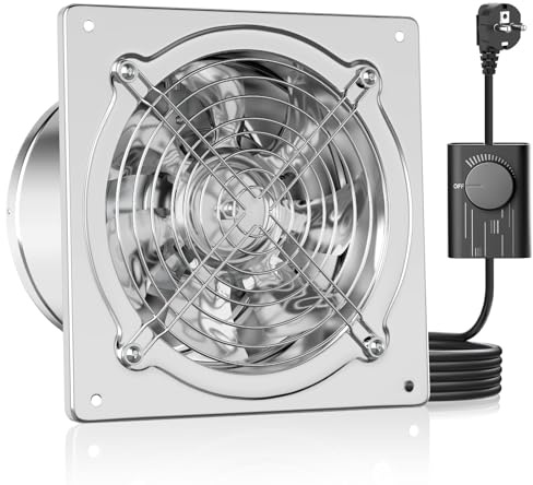 HG Power Ventilateur d'extraction d'air - 200 mm - 980 m³/h - Ventilateur mural avec clapet anti-retour - Puissant - Avec prise européenne - Pour cuisine, salle de bain, garage, sous-sol - Argenté