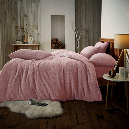 BritAces Teddy Fleece Bedding Set – Ultra Soft Fluffy Duvet Cover with Pillowcase | Cuddly Thermal Warm Quilt Cover | Cosy Winter Bed Set | Plain Teddy Fleece, Easy Care (Pink, Double 200x200cm)