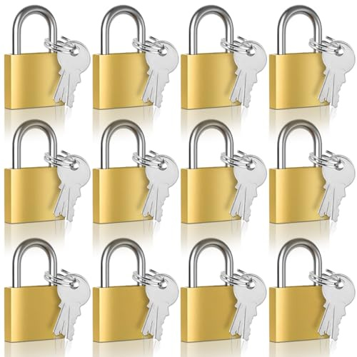 Cieex 12 Stück Messing Vorhängeschloss, kleine Schlösser mit Schlüssel 30 mm, Vorhängeschloss Gleichschließend, Bügelschloss für Schließfächer, Koffer, Schränke, Spinde