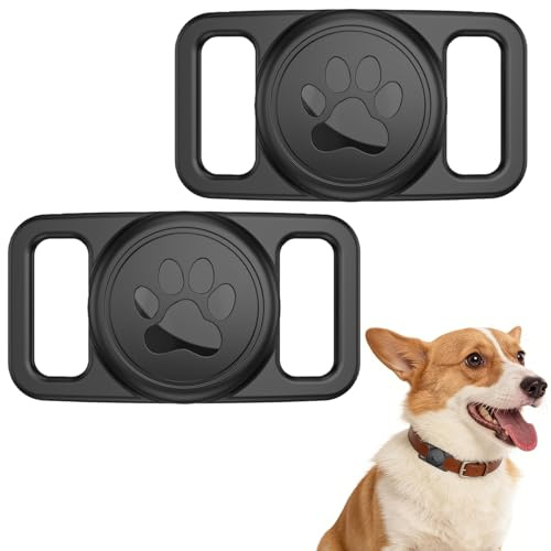 Lot de 2 coques de protection en silicone pour traceur GPS - Pour chien - Compatible avec Airtag GPS Finder - Pour animaux de compagnie, chats, colliers de chien - Noir