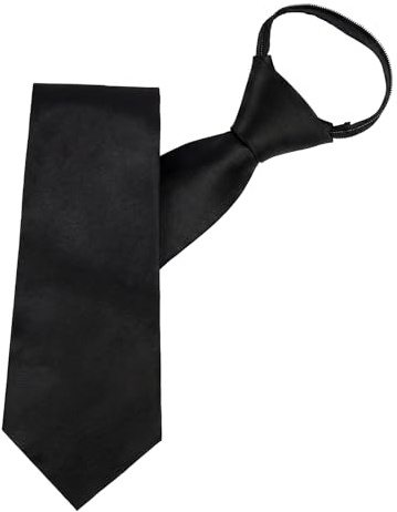 Kaelaxroy Cravate Noire Homme Pré-Nouée avec Fermeture Éclair 48 cm, Cravate Élégante en Polyester Soie pour Mariage Bureau Réunion, Noeud Papillon Alternative Accessoires Vestimentaires