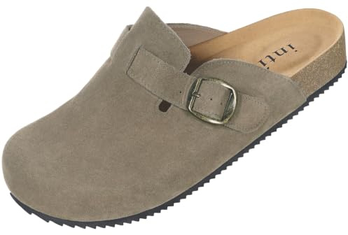 Intini Mules et Sabots Homme Femme Pantoufles avec Cuir Liège | Chaussons avec Fermé Semelle, Chaussures Confortable d'Intérieur Extérieur, Antidérapants