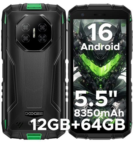 DOOGEERugged Fire 3 Rugged Smartphone Android 15, 8350mAh Telefono Indistruttibile, 12GB+64GB/2TB, 5.5 IPS HD+ Display, UNISOC Octa Core, 13MP+8MP Telefono Rugged, Widevine L1/Face Unlock/NFC- Verde