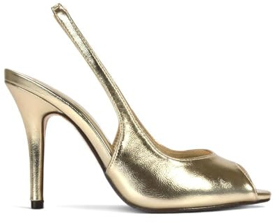 Women's Slingback Stiletto High Heel Sandals Ladies Gold Metallic Peep Toe Elegant Evening Party Court Shoes Size 3