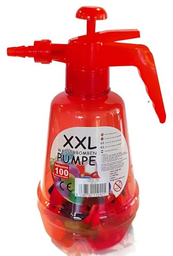 XXL vattenbomber, pump inkl. 100 vattenbomber, röd flaska, ballonger i färgglada färger, pump, tryckflaska (röd)