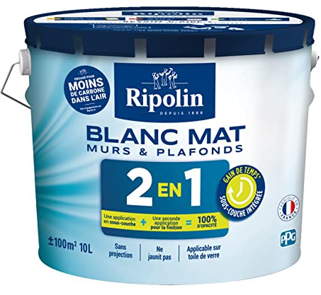 Ripolin Peinture Blanche pour Murs & Plafonds avec sous-Couche Intégrée, Mat, Blanc 10L
