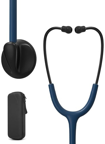 Clairre Single Head Stethoscope for Doctors/Nurses/Nursing School Students, Medical and Home Use with Accessories Name Tag (Navy Blue Tube, with EVA Case)