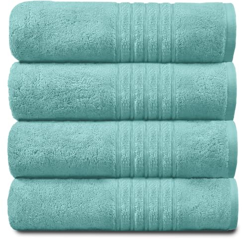 GC GAVENO CAVAILIA Toallas de baño extragrandes, Toallas de algodón Egipcio, Juego de 4 Toallas absorbentes de Agua y Secado rápido, Color Aguamarina