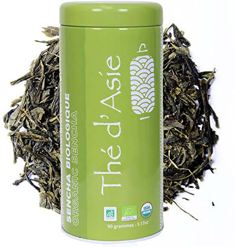 Khla - Thé Vert Bio Sencha - Boite Métal Vrac 90 g - Sans Pesticides - Sencha Japonais - Frais & Parfumé - Thé d’Asie - Origine Chine - Tisane & Infusion - Glacé ou Chaud