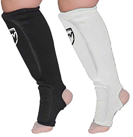 RingMaster Elastic Shin Instep Pads Leg Foot Guard Kickboxing Karate MMA Thai Martial Arts Training (Pair)