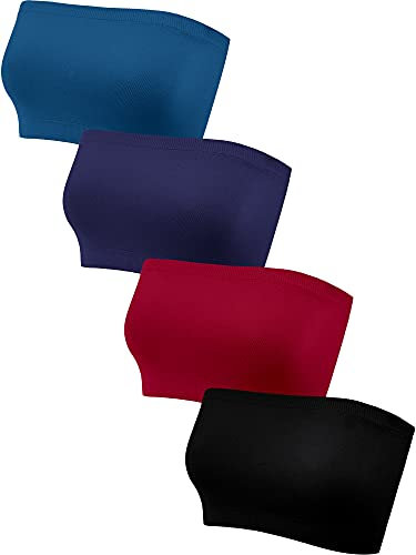 Geyoga 4 Stück Trägerlos Ungepolstert Bandeau Tube Top BH (Retro Farben, M)