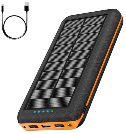 Solar Power Bank 26800mAh Portable Charger with 3 USB Outputs 2 Input External Battery Pack and LED Flashlight for Cell Phone Tablets
