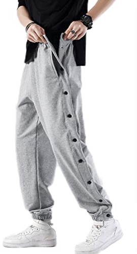 Mdrcg Pantalon de survêtement à Bouton-Pression latéral pour Hommes Pantalon d'entraînement de Basket-Ball lâche décontracté en mélange de Coton,Gris,XL