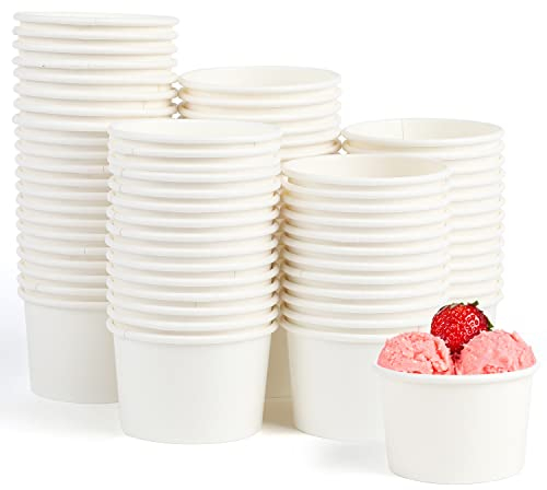VEYLIN Papier-Eisbecher, Einweg-Papier-Dessertbecher für heiße oder kalte Speisen, 85 ml, Partyzubehör, Leckerlibecher für Eisbecher, gefrorener Joghurt, Suppe, Weiß, 60 Stück