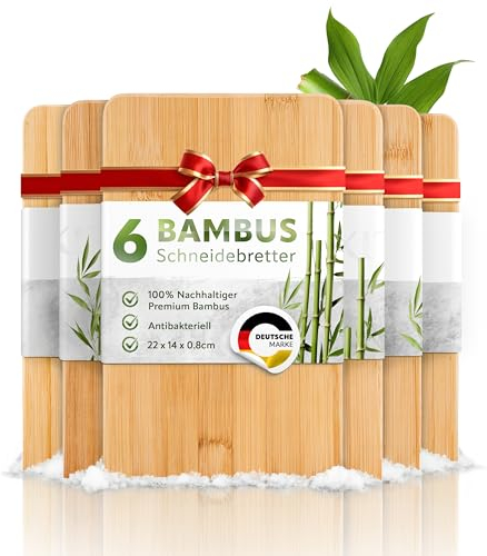 Exitoso® Tagliere in bambù, tagliere per la colazione, in legno, set da 6 pezzi, 22 x 14 cm, tagliere per il pane