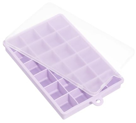uxcell Silicone Ice Cube Tray with Lid for Freezer, Square Ice Cube Mould 24 Cube Per Tray for Cocktail, Chocolate, Juice, Purple