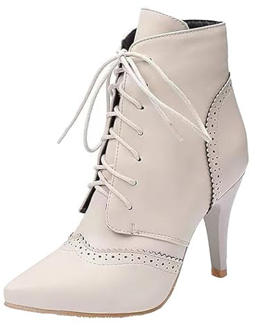 Briskorry Bottines vintage victoriennes pour femme - Bottes en cuir - Style rétro gothique - Steampunk - En cuir synthétique - Bout pointu - Bottes de moto à lacets - Pour la fête de la bière, N1 Wh2,