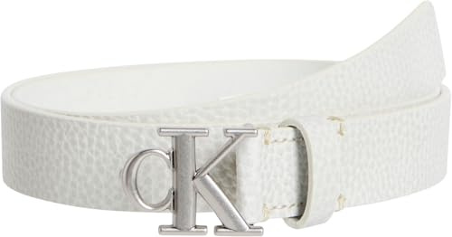 Calvin Klein Damen Gürtel Monogram Plaque Buckle 2,5 cm Ledergürtel, Weiß (Silver Birch/Tumbled Pewter), 80 cm